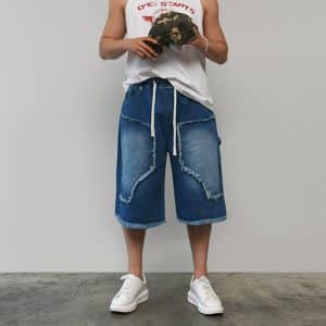 שורטס ברמודה ג'ינס טלאים גדולים בחזית גומי במותן 753